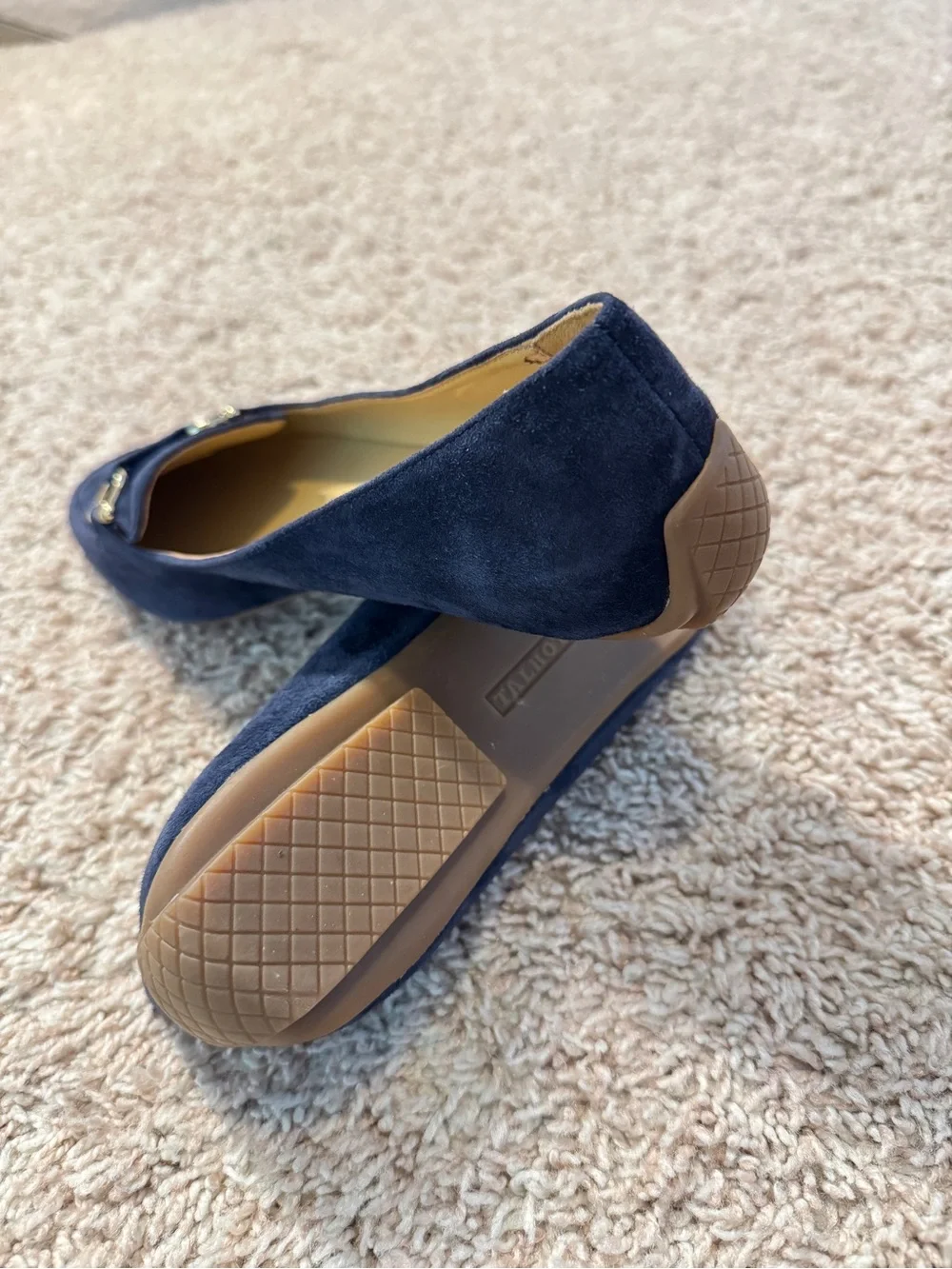 Talbots Francesca Navy Blue Suede Driving Flats Loafers Metal Link Size 7